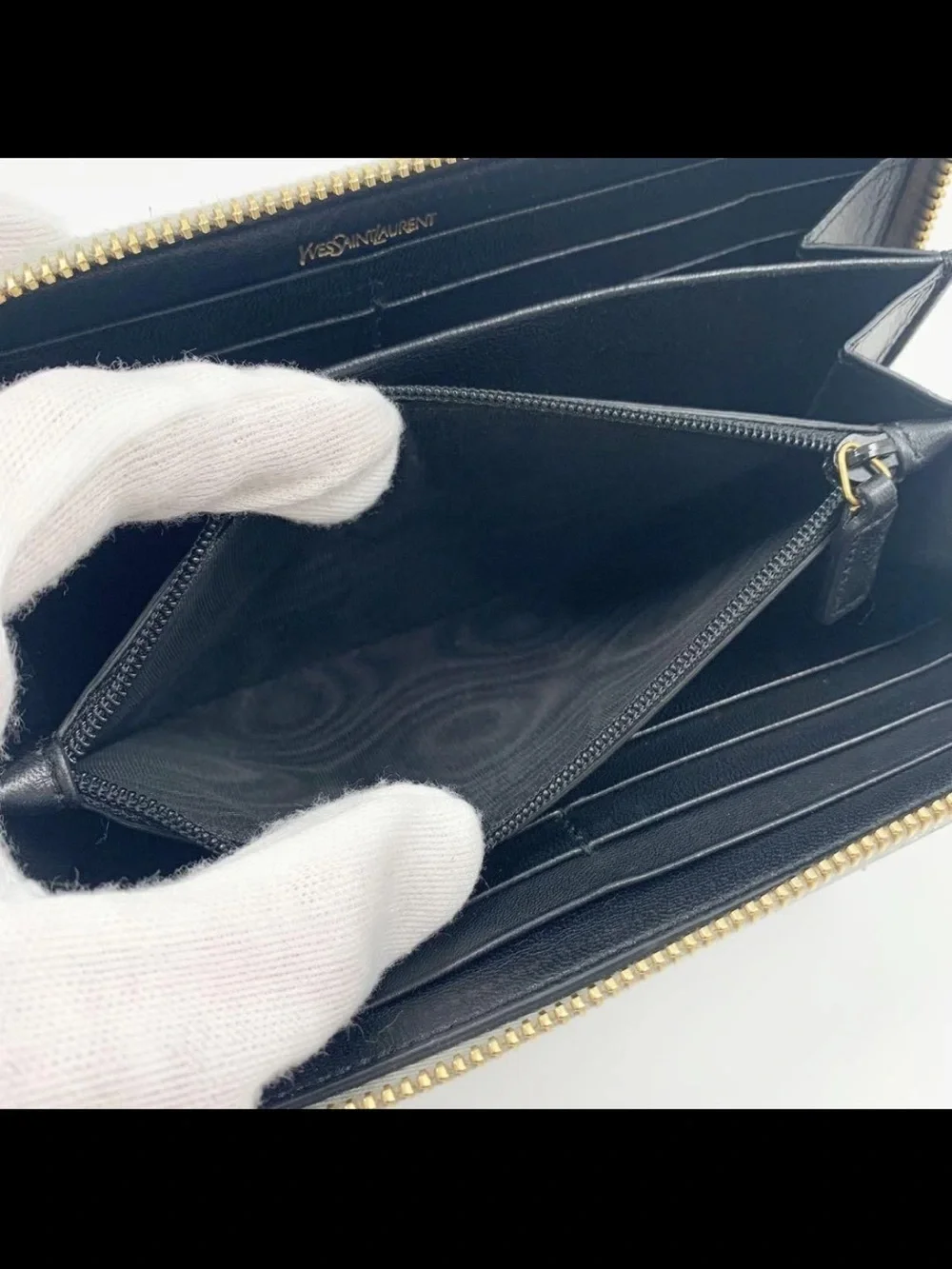 Saint Laurent Metallic Silver Leather Zip Wallet